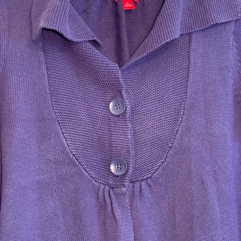 ELLE Purple Cardigan Short Sleeve Knit Crochet Sweater Button Top Size XL - Picture 3 of 10